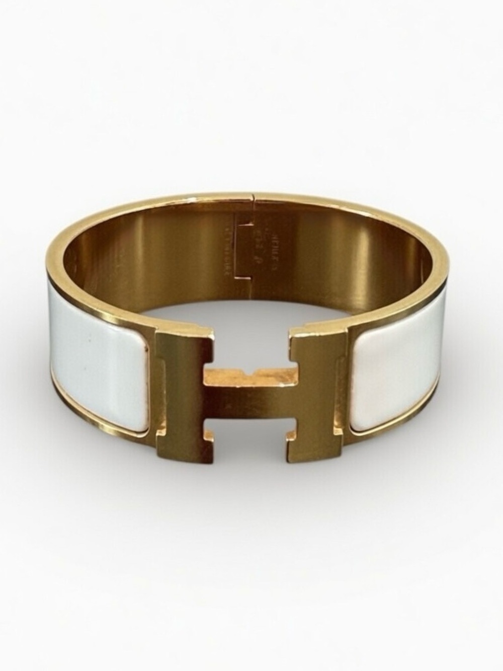 100% Authentic Iconic Hermes Click H Emerald White/Gold Bracelet